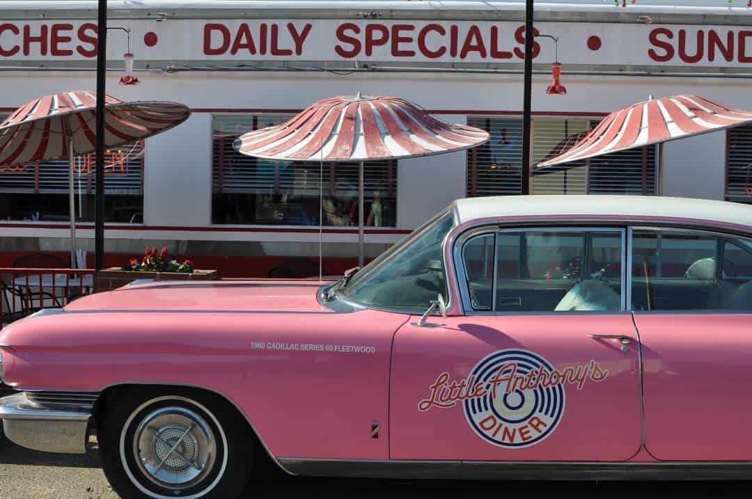 pink cadillac at Little Anthony's Diner