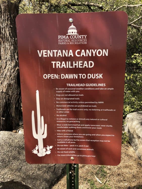 Ventana Canyon Trailhead sign