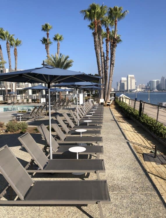 Coronado Island Marriott Resort pool lounge chairs ocean view