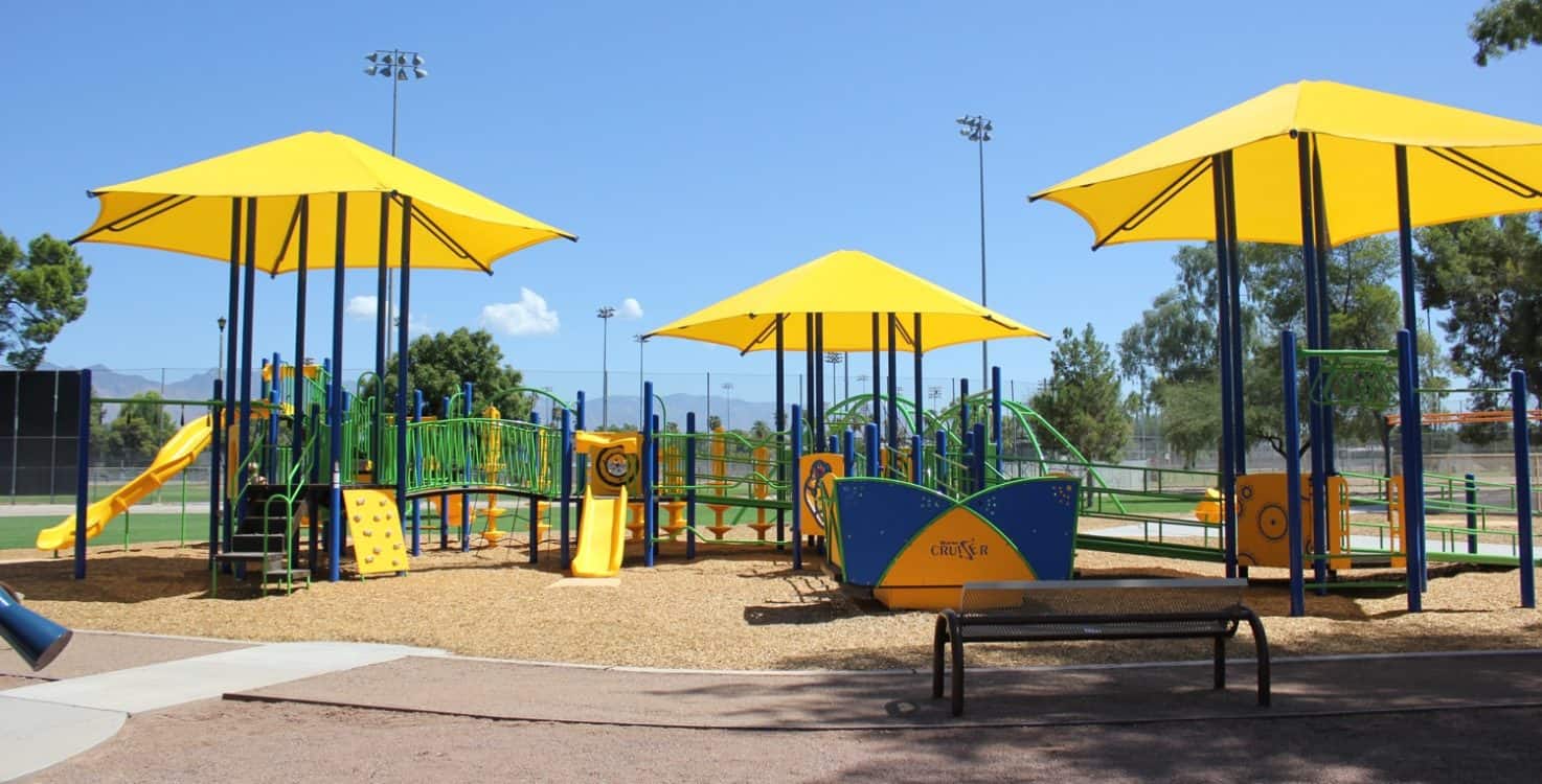 Covered Playground Yellow Bench Reid Park Tucson | Park Profile: Gene C. Reid Park