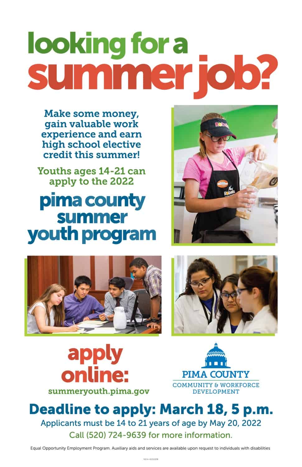 TUCSON TEENS Apply for a Job w/the Pima County Summer Youth Program